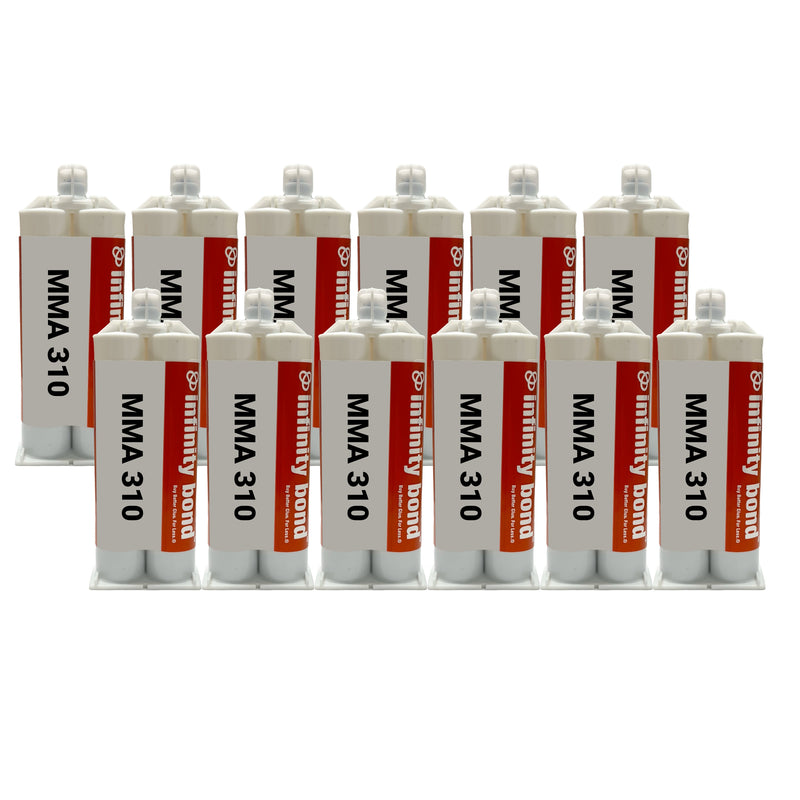 Case of 12 50 ml Cartridges of Infinity Bond MMA 310 Medium Setting Adhesive for Difficult to Bond Plastics