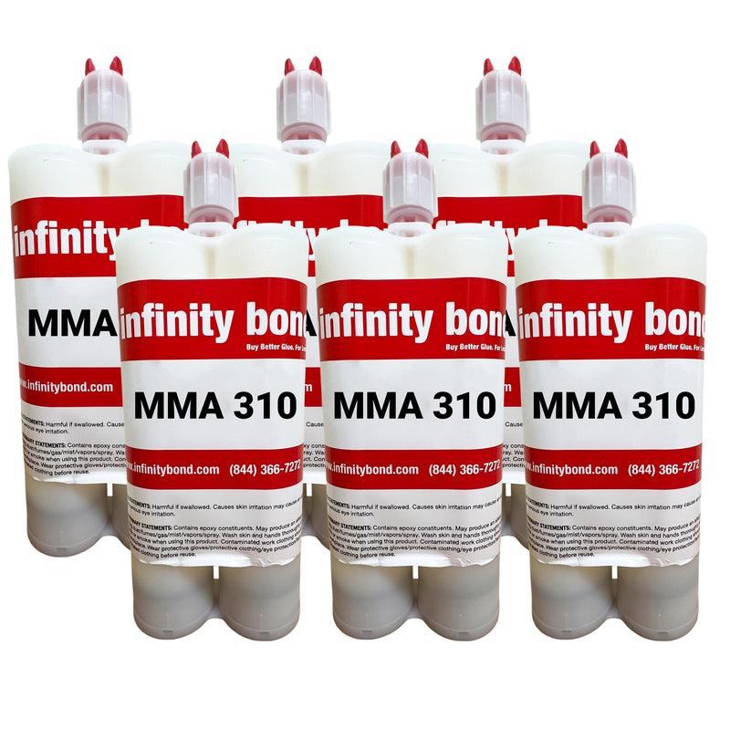 Case of 6 400 ml Cartridges of Infinity Bond MMA 310 Medium Setting Adhesive for Difficult to Bond Plastics