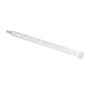 Infinity Bond 160-818 static mixer featuring a bell inlet and stepped tip, constructed with a clear plastic housing and 18 internal mixing elements.
