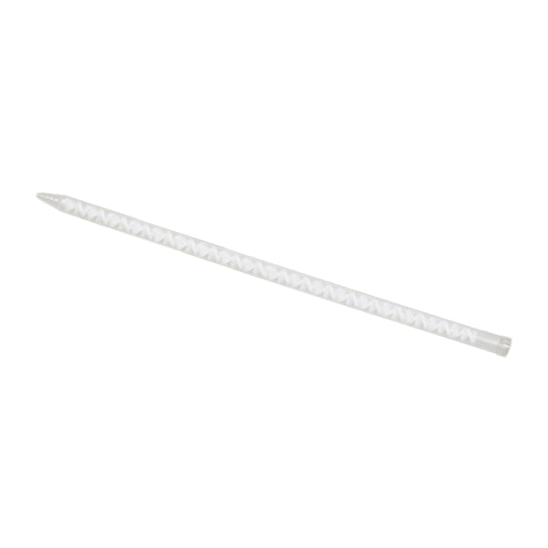 Infinity Bond 161-236 clear plastic housing static mixer with bell inlet and stepped tip, featuring 36 mixing elements for precise blending of 1:1 and 2:1 adhesives.