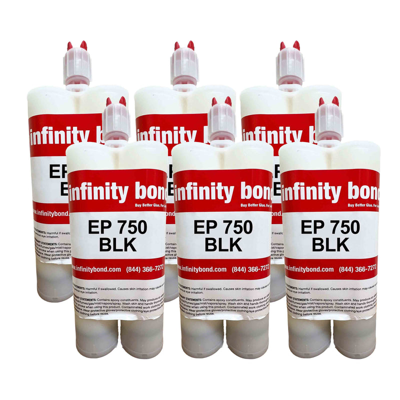 Pack of six 400ml EP 750 Black epoxy cartridges – industrial-grade adhesive for large-scale use