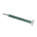 Infinity Bond MAQ 05-16L static mixer nozzle with bayonet inlet and Luer Lock outlet, featuring 16 green mixing elements in a clear Quadro housing.