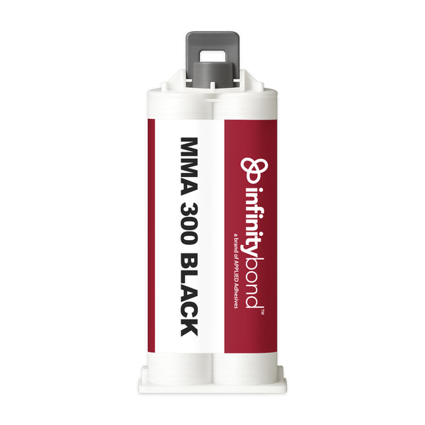 Black fast-set 1:1 adhesive – Infinity Bond MMA 300 Black 50 ml B-System Cartridge for metals and plastics