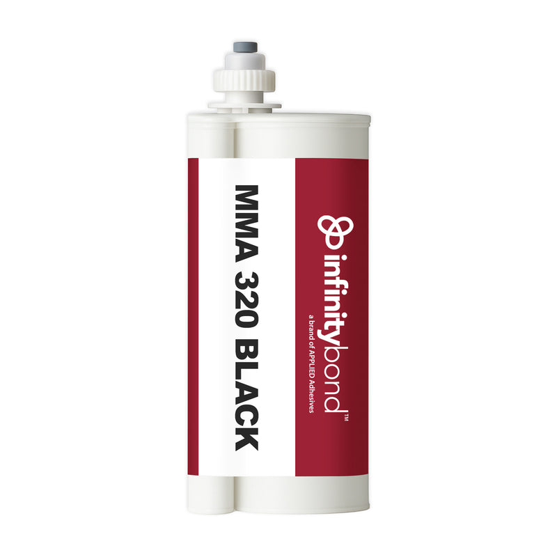 Black flexible 10:1 adhesive – Infinity Bond MMA 320 Black 490 ml F-System Cartridge for metals and plastics