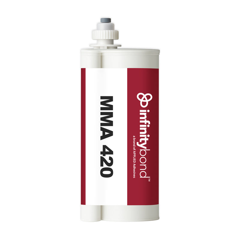 Infinity Bond MMA 420 490 ml Cartridge – 10:1 structural methacrylate adhesive, 4–6 min work time, strong and flexible
